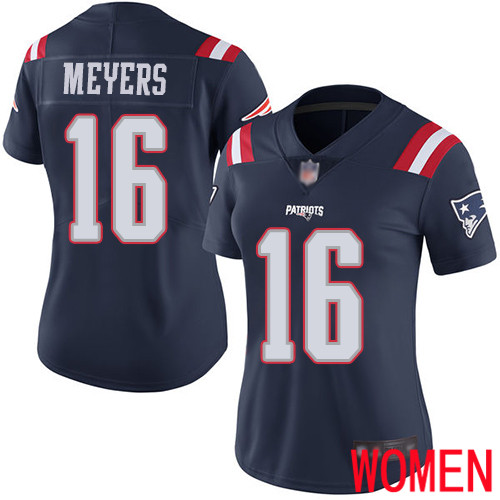 New England Patriots Football 16 Rush Vapor Limited Navy Blue Women Jakobi Meyers NFL Jersey
